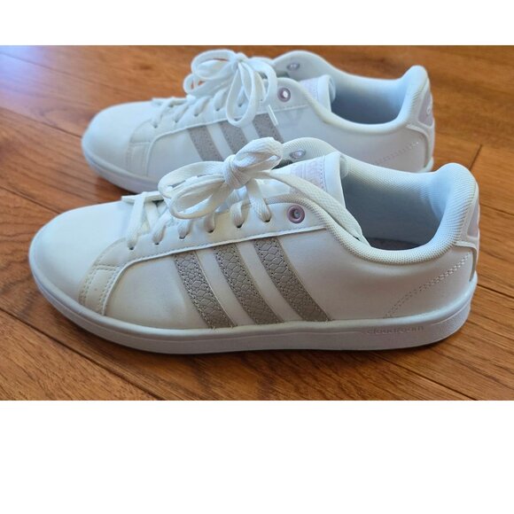Adidas Women's Cloudfoam Advantage Sneaker White with Ice Purple Stripes 8 38 - Picture 1 of 7